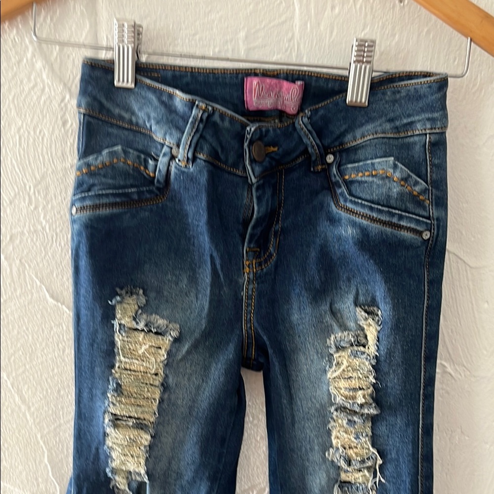 Distressed Blue Skinny Jeans with Fading
